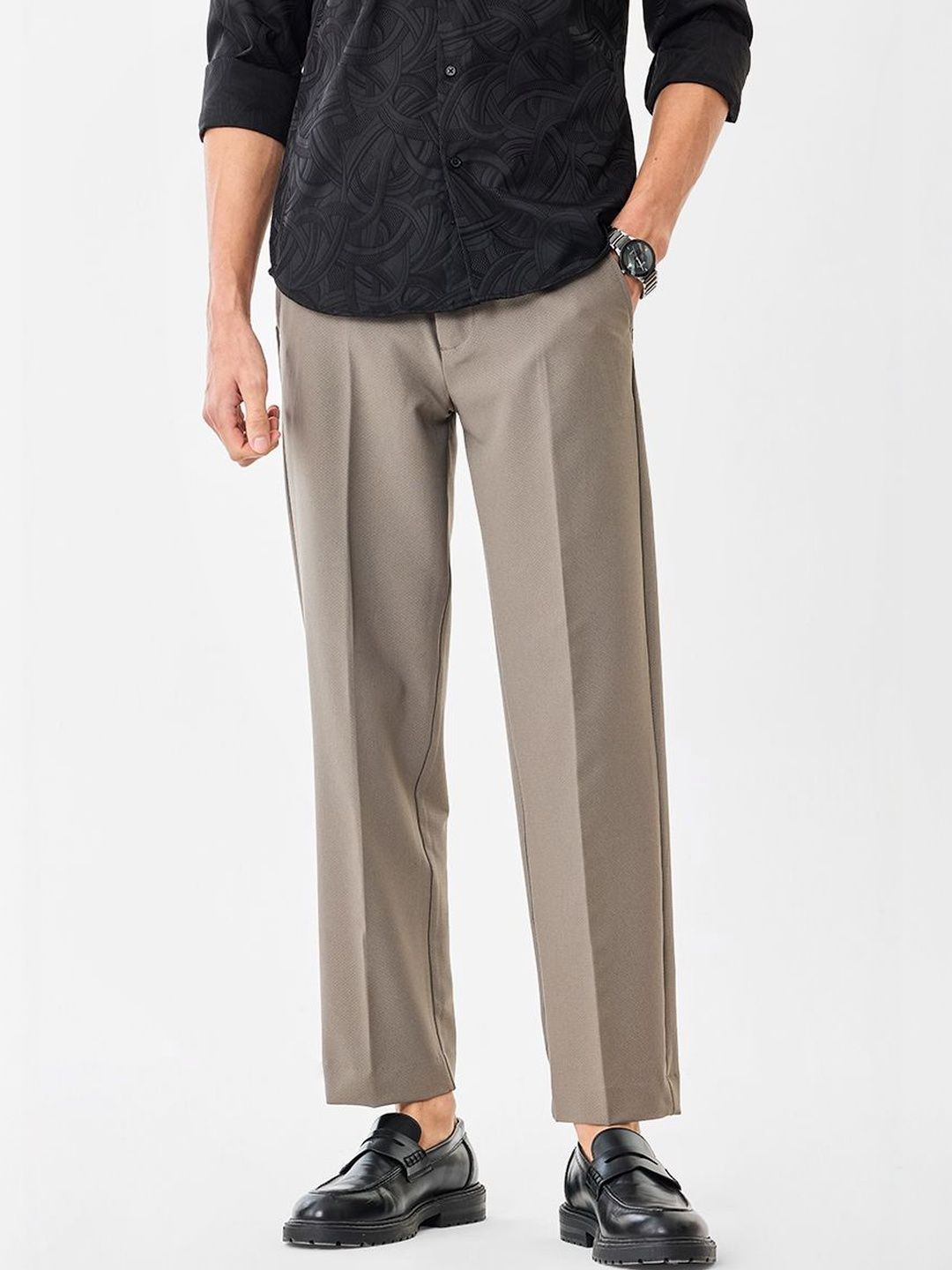 Snitch Men Self Design Regular Fit Trousers