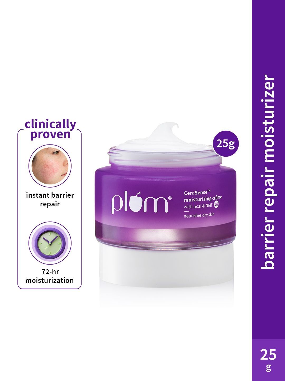 Plum CeraSense Moisturizing Crème with Ceramides & Peptides | Instant barrier repair|72-hr moisturization | Dermat-Tested | Moisturizer for dry & normal skin types| Women & Men | 25g