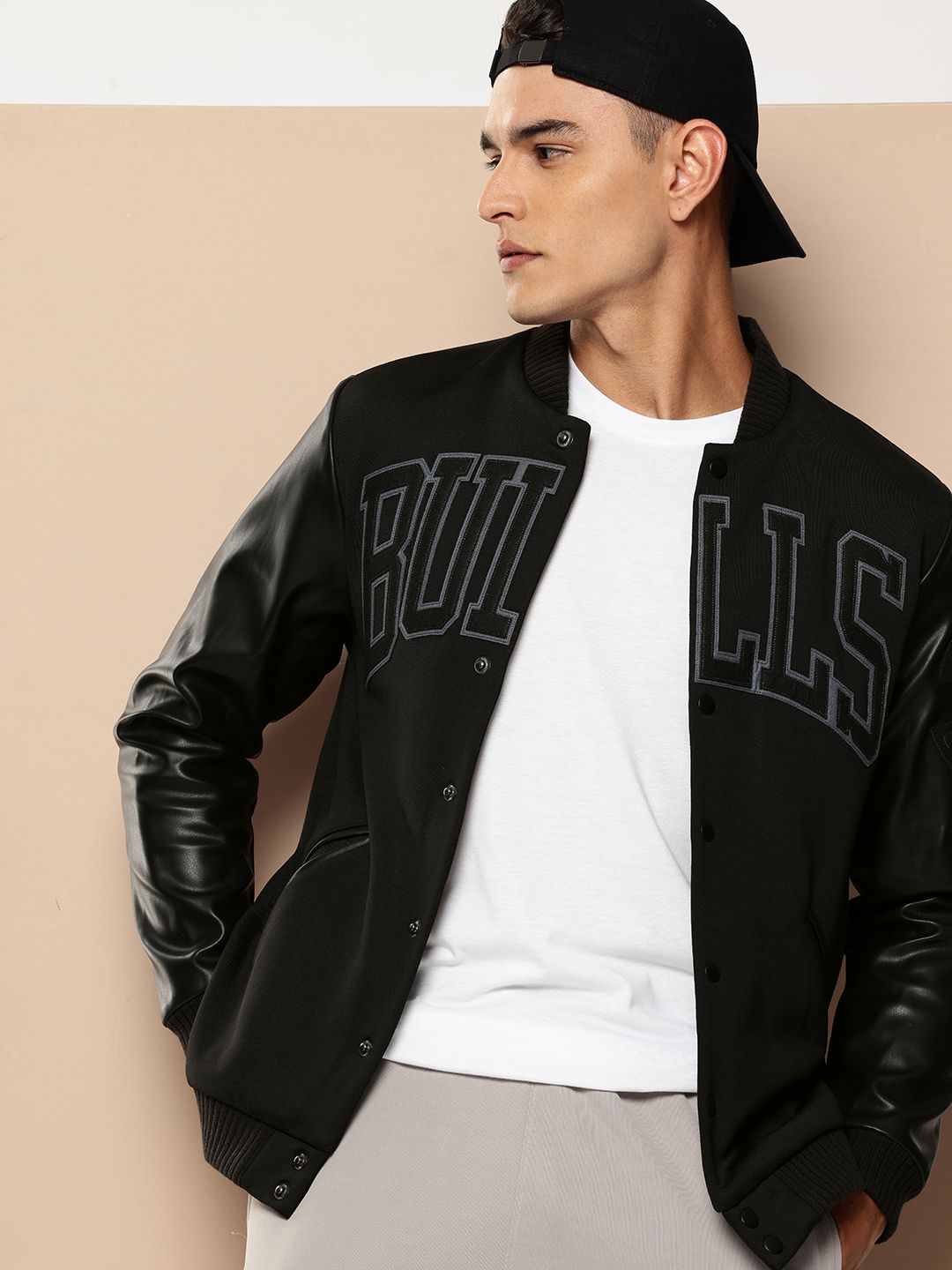NBA Chicago Bulls Applique Detail Mandarin Collar Bomber Jacket-picture-44