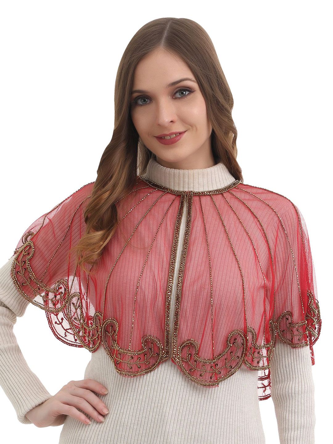 JEDCO Self Design Embellished Open Front Crop Shrug-image-23