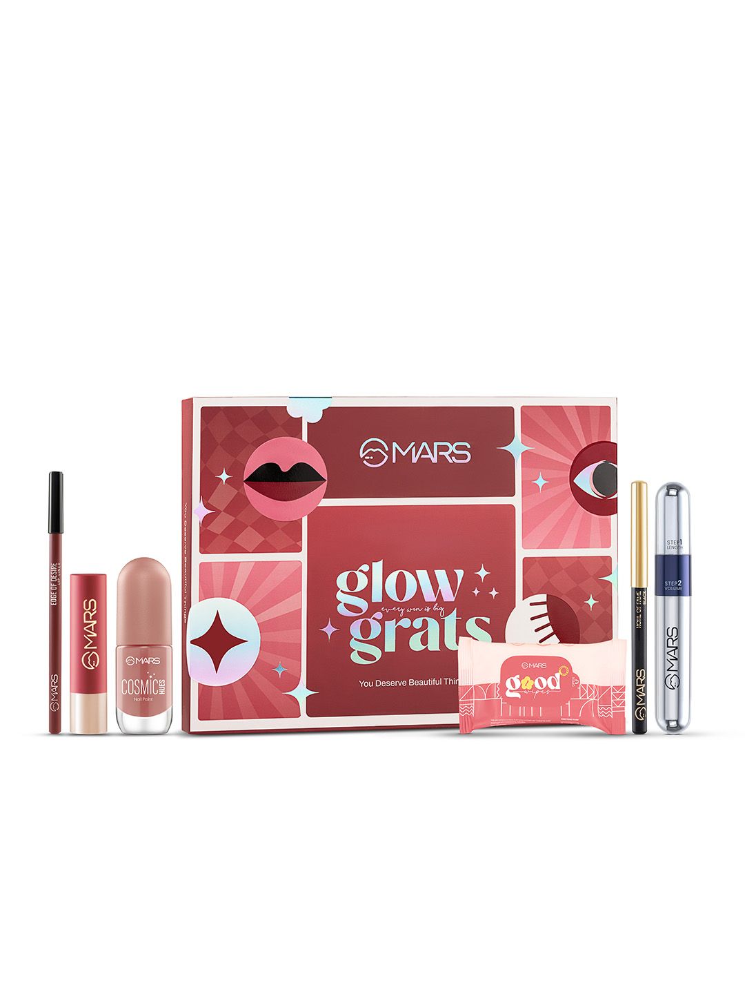 MARS Glow Grats Makeup Kit - Kajal Mascara Lipstick Lip Liner Nail Polish & Free Wipes-picture-22