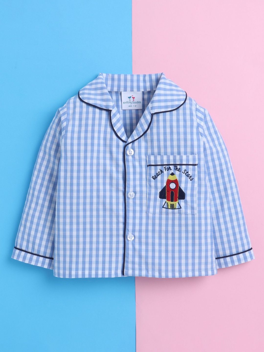 Knitting Doodles Unisex Kids Checked Night suit-picture-0