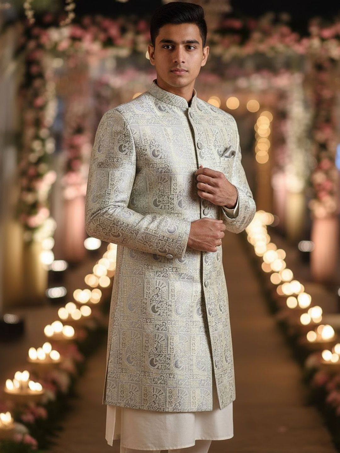 KISAH Woven Design Sherwani Set