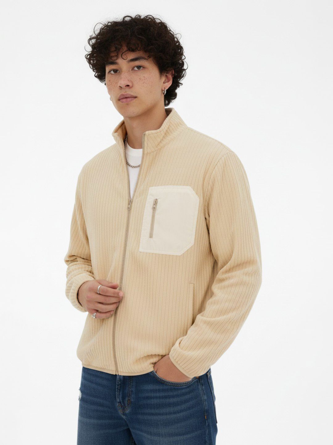 glitchez Self Striped Mock Collar Tailored Jacket With Oversized Pocket-picture-12