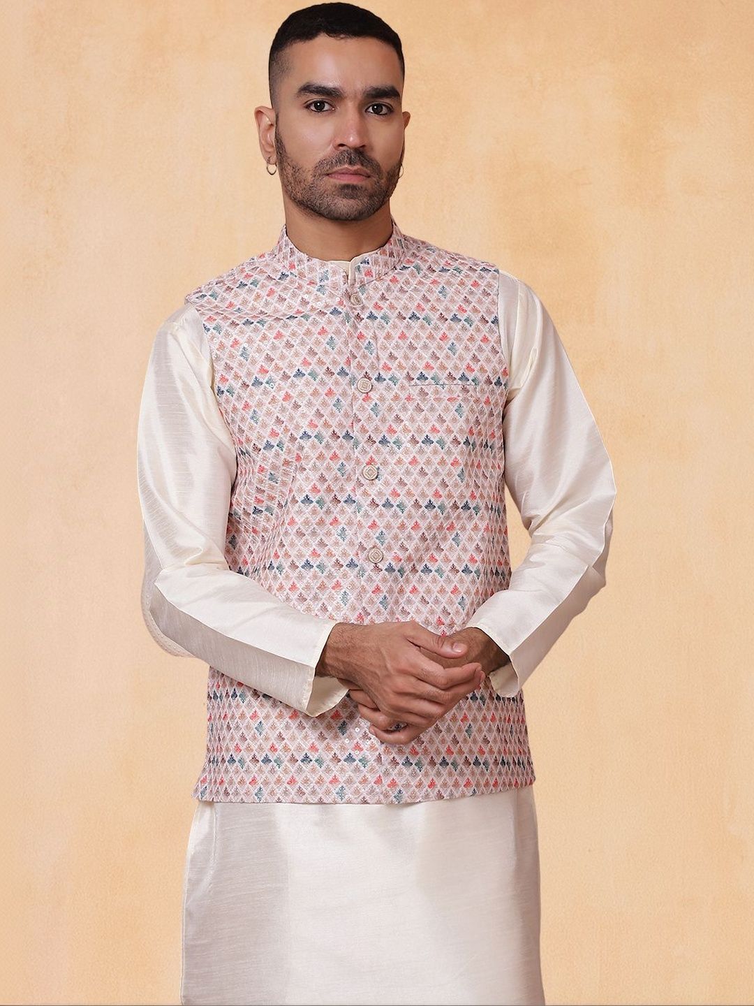 Jompers Floral Printed Mandarin Collar Nehru Jacket-picture-20