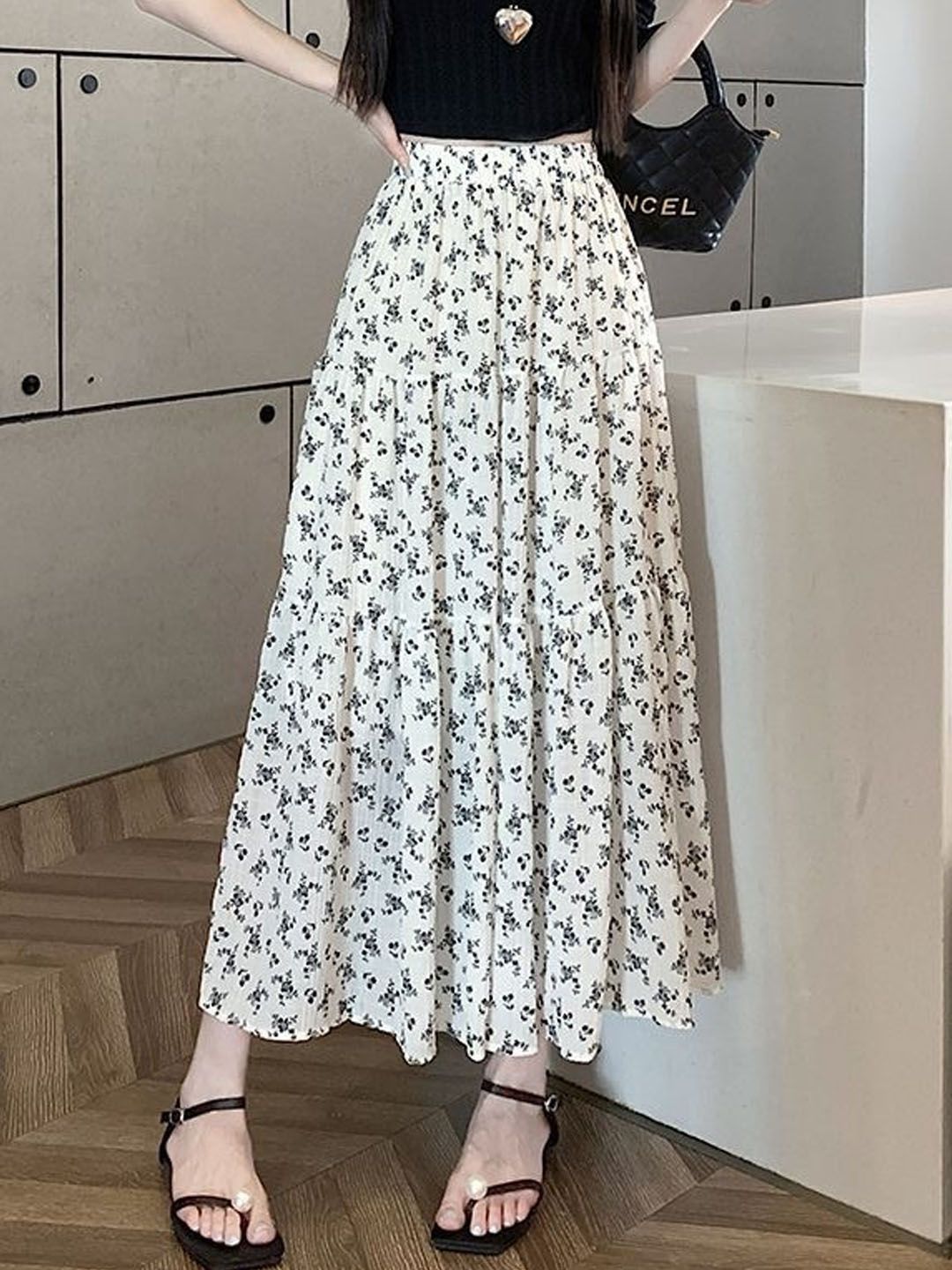 StyleCast Printed Layered Midi Trendy Flared Skirt-picture-12