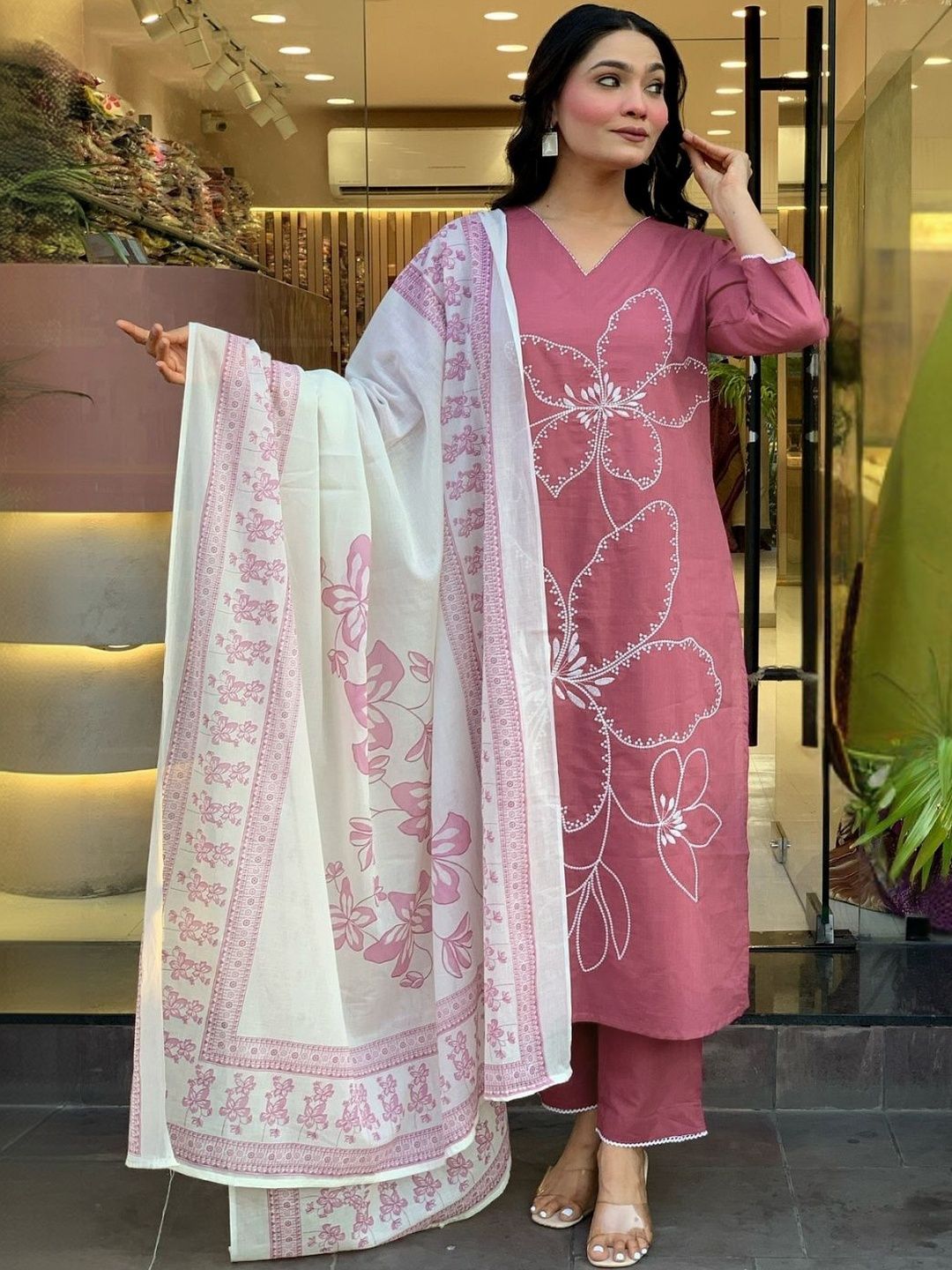 Brand Hill Women Floral Printed Regular Gotta Patti Kurta with Trousers & With Dupatta-picture-19