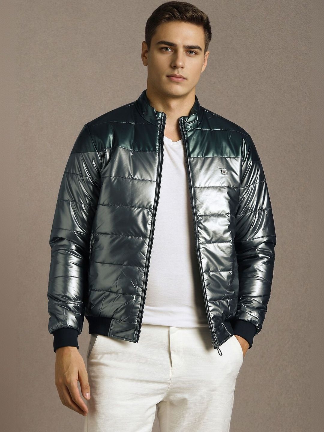 Louis Philippe Sport Mandarin Collar Camouflage Open Front Jacket-picture-18