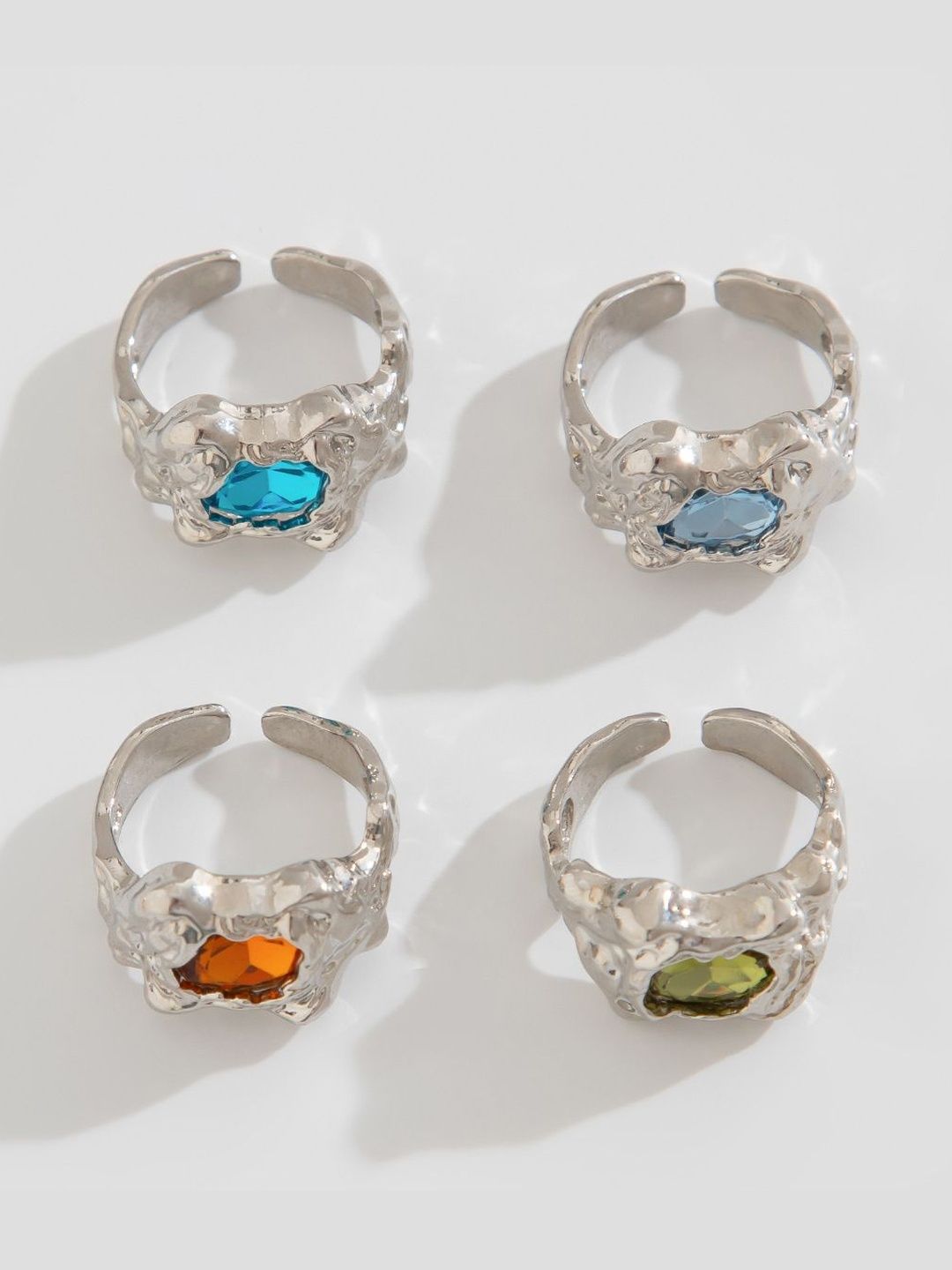 StyleCast x Revolte Men Set Of 4 Silver-Plated Stone-Studded Finger Ring-picture-14