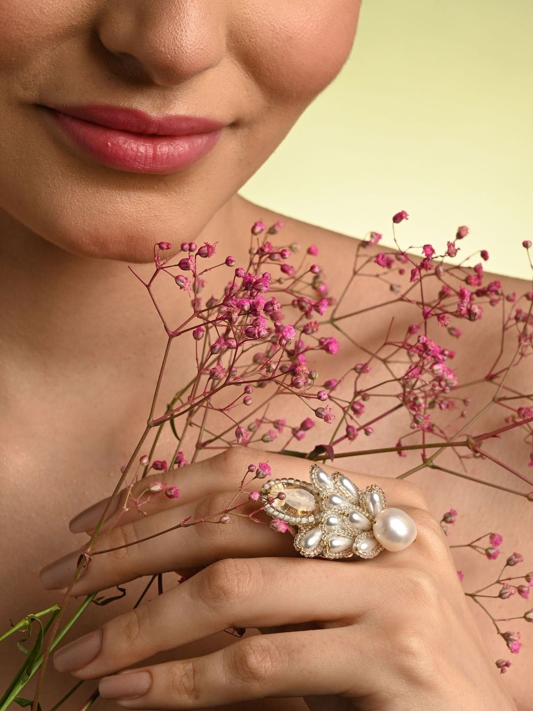 D'oro Gold-Plated Beaded Adjustable Finger Ring-picture-22