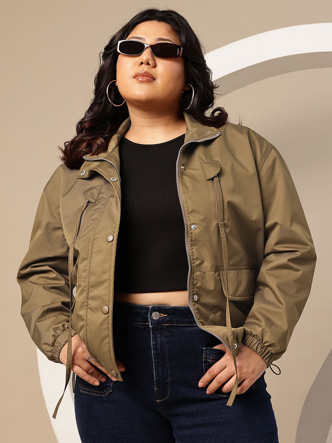 Sztori Plus Size Mock Collar Tailored Jacket with Toggled Hem-picture-30