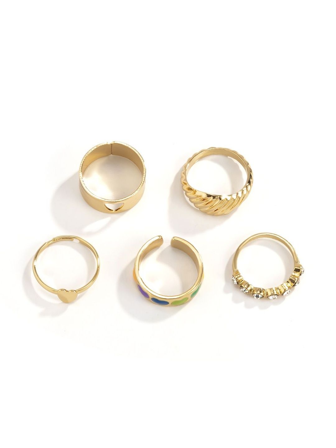 StyleCast x Revolte Men Set Of 5 Gold-Plated Stone-Studded Finger Ring-picture-27