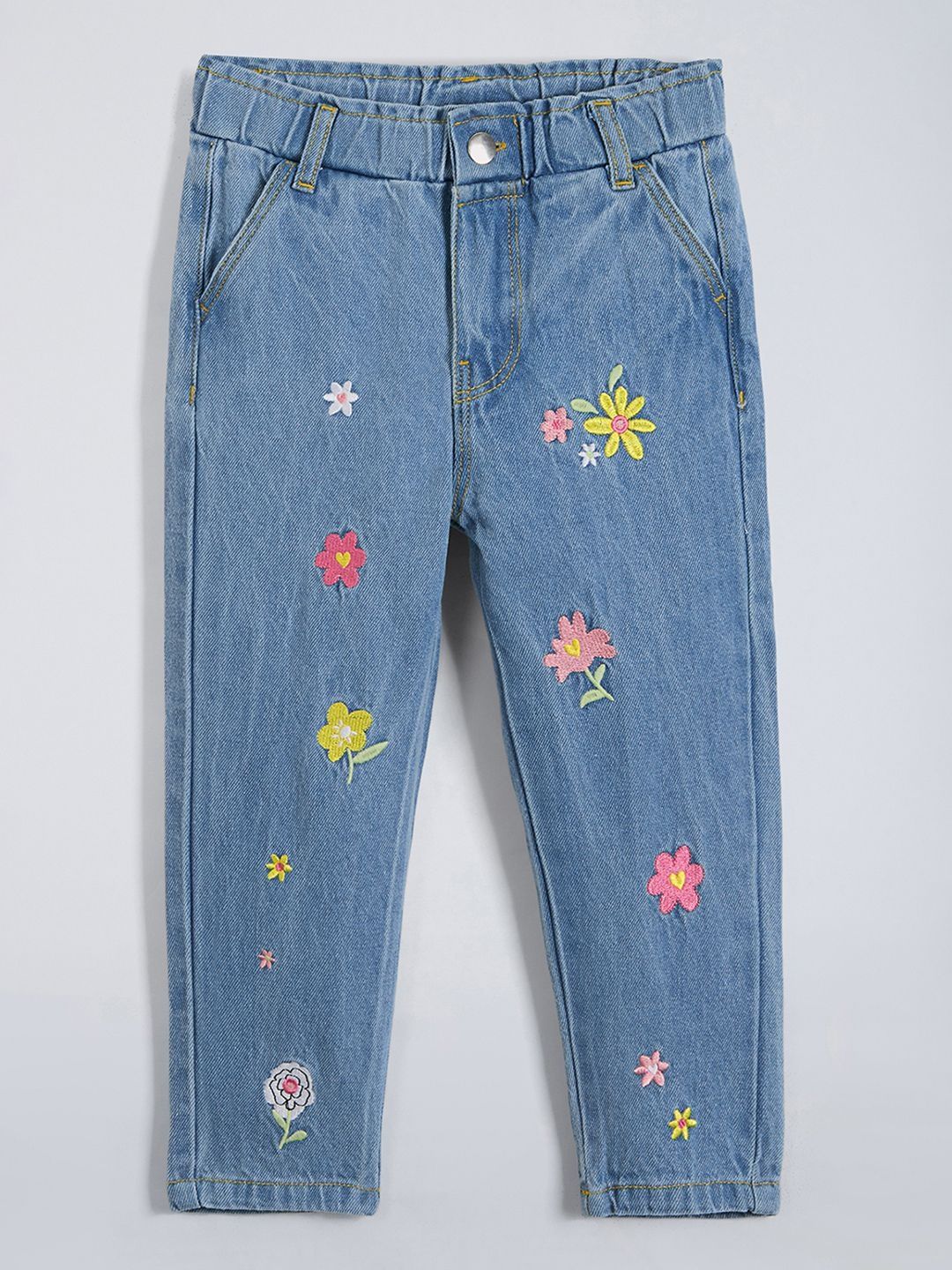 Hopscotch Girls Regular Fit Mid-Rise Light Fade Stretchable Jeans