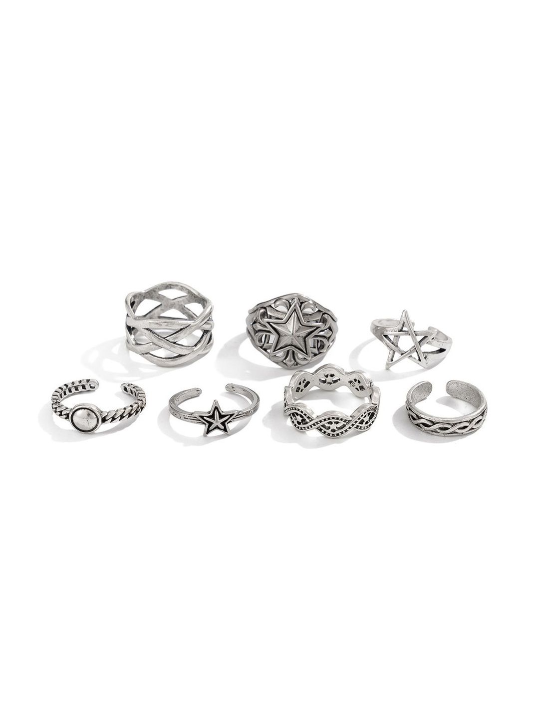 StyleCast x Revolte Men Set Of 7 Silver-Plated Finger Ring-picture-18
