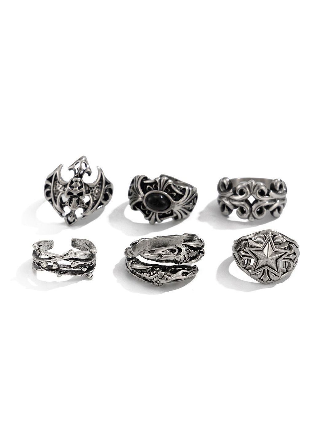 StyleCast x Revolte Men Set Of 6 Silver-Plated Finger Rings-picture-20