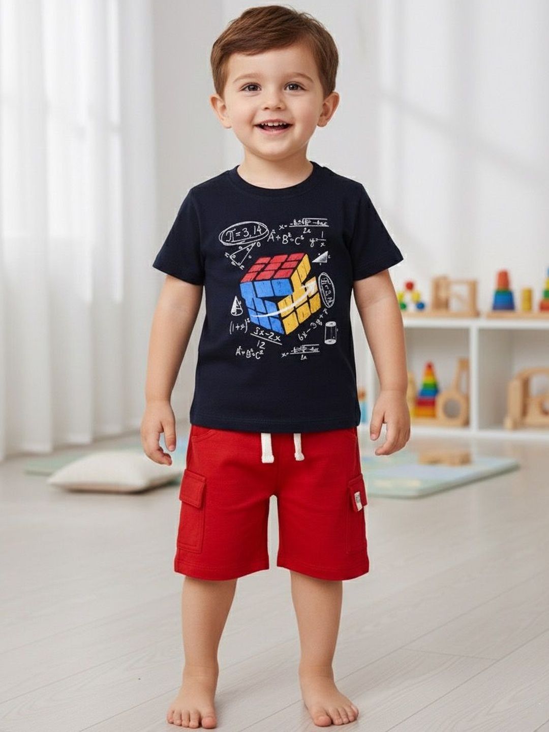 LITTLE NINJA Boys Printed T-shirt with Shorts-picture-29