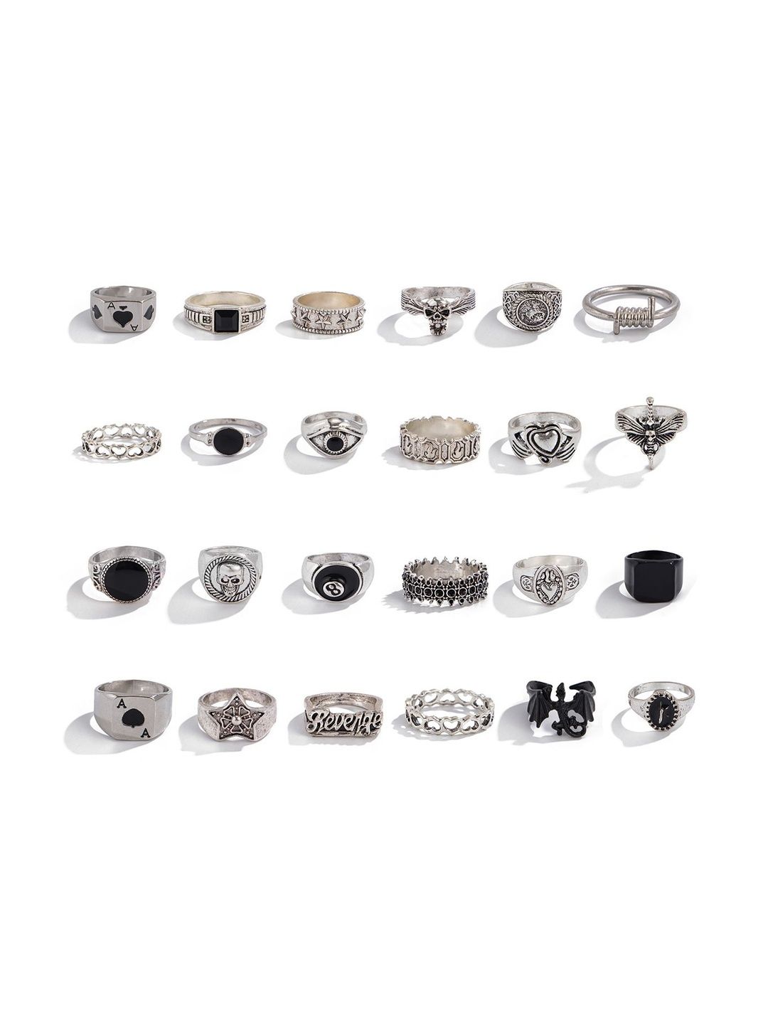 StyleCast x Revolte Men Set Of 24 Silver-Plated Stone-Studded Finger Ring-picture-21