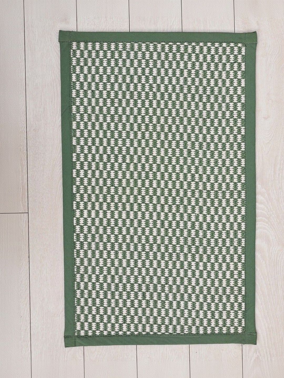 Ariana Green & White Self Design 1600 GSM Cotton Anti-Skid Bath Rugs-image-5