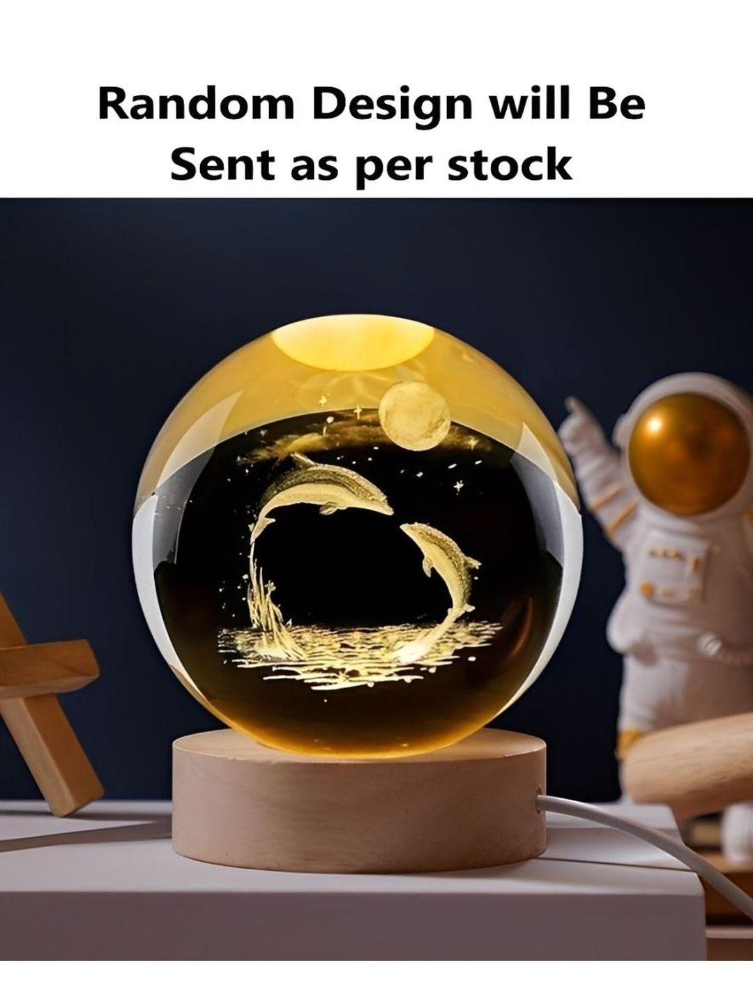 OPINA Warm Yellow Wooden Spherical 3D Crystal Ball LED Night Table Lamp-image-35