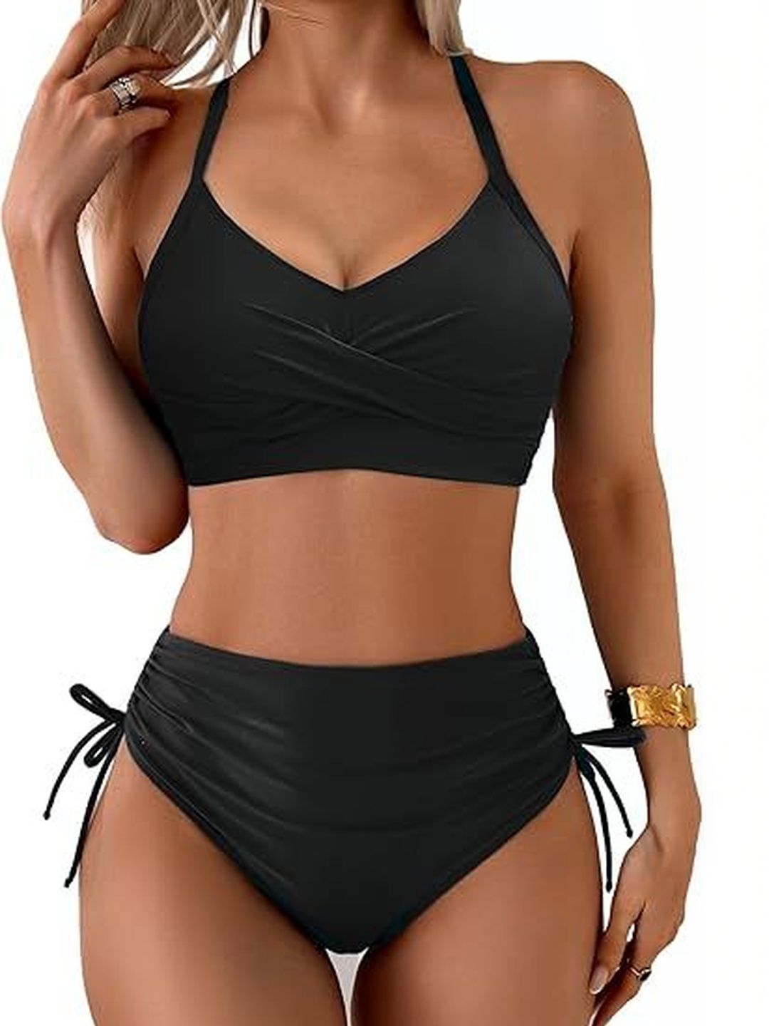 Women Fuzzy Halter Neck High-Waist Swim Bikini Set-picture-25