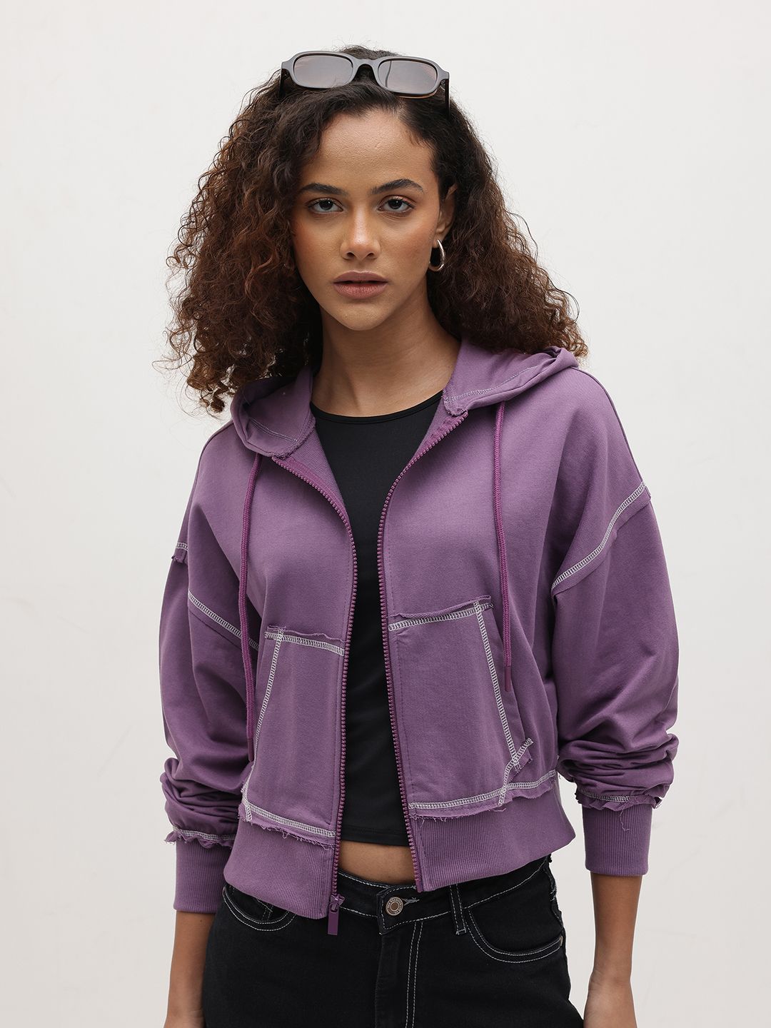 The Roadster Life Co. Hooded Front-Open Sweatshirt With Contrast Stich-picture-37
