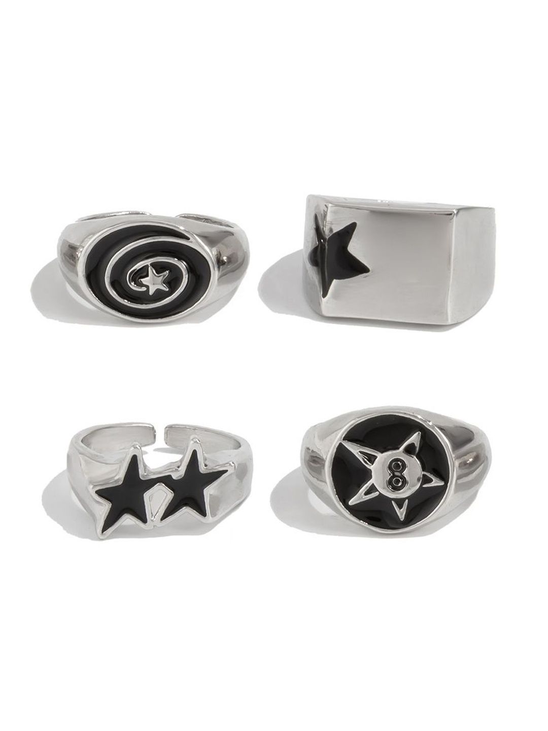 StyleCast x Revolte Men Set Of 4 Silver-Plated Finger Ring-picture-11