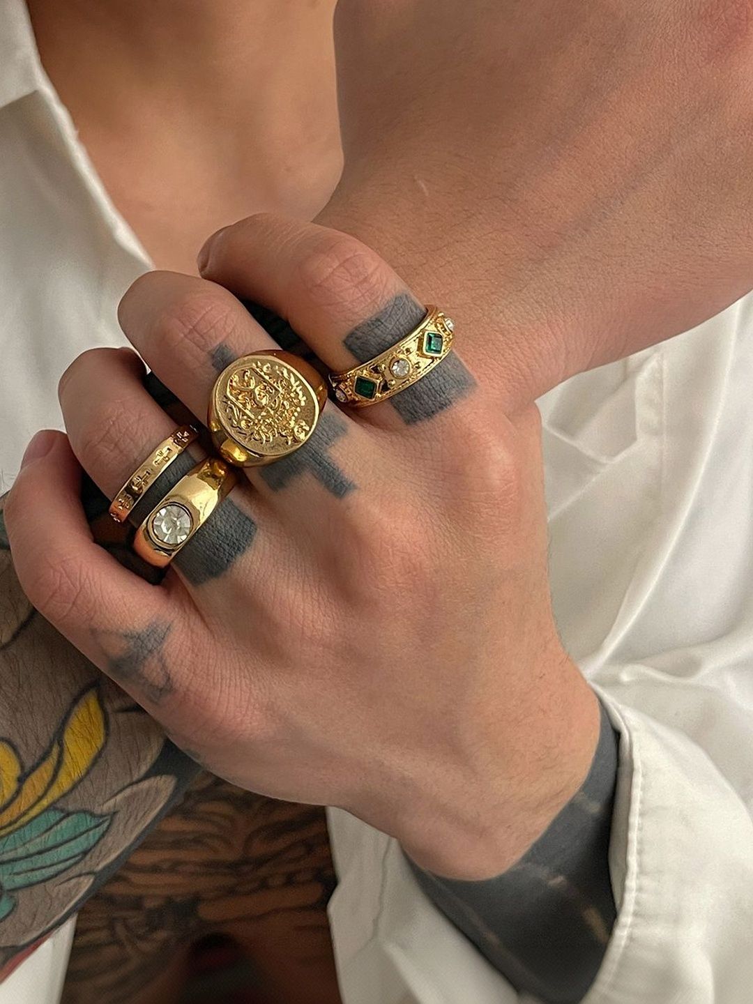 StyleCast x Revolte Men Set Of 3 Gold-Plated Artificial Stones Studded Finger Rings-picture-24