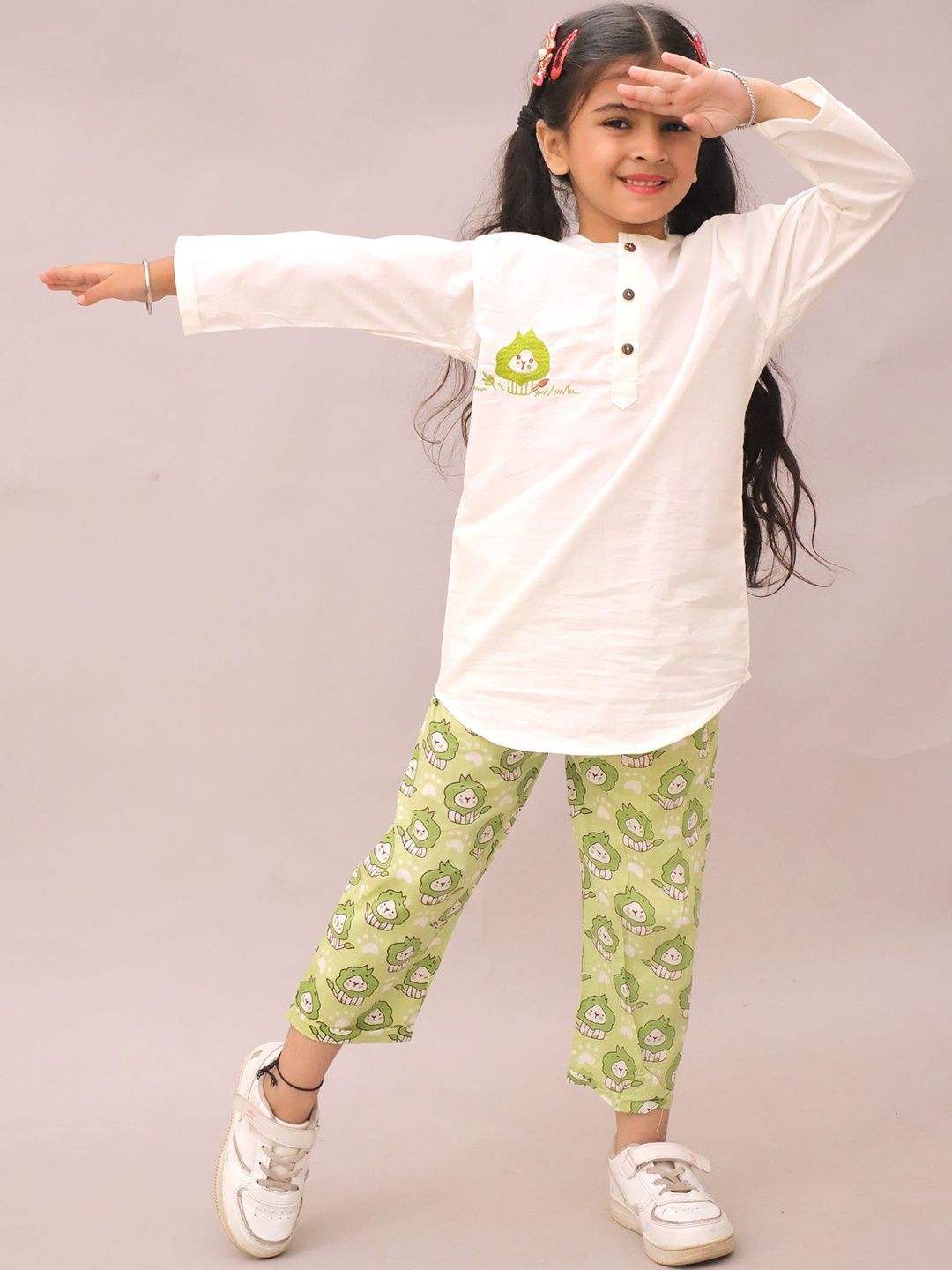 LITTLE GINNIE Unisex Kids Printed Regular Pure Cotton Kurta with Pyjamas-picture-26