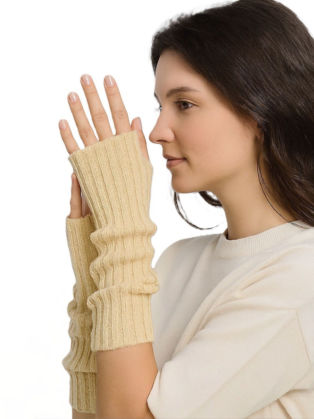 Alexvyan Women Ribbed Acrylic Fingerless Gloves-picture-20