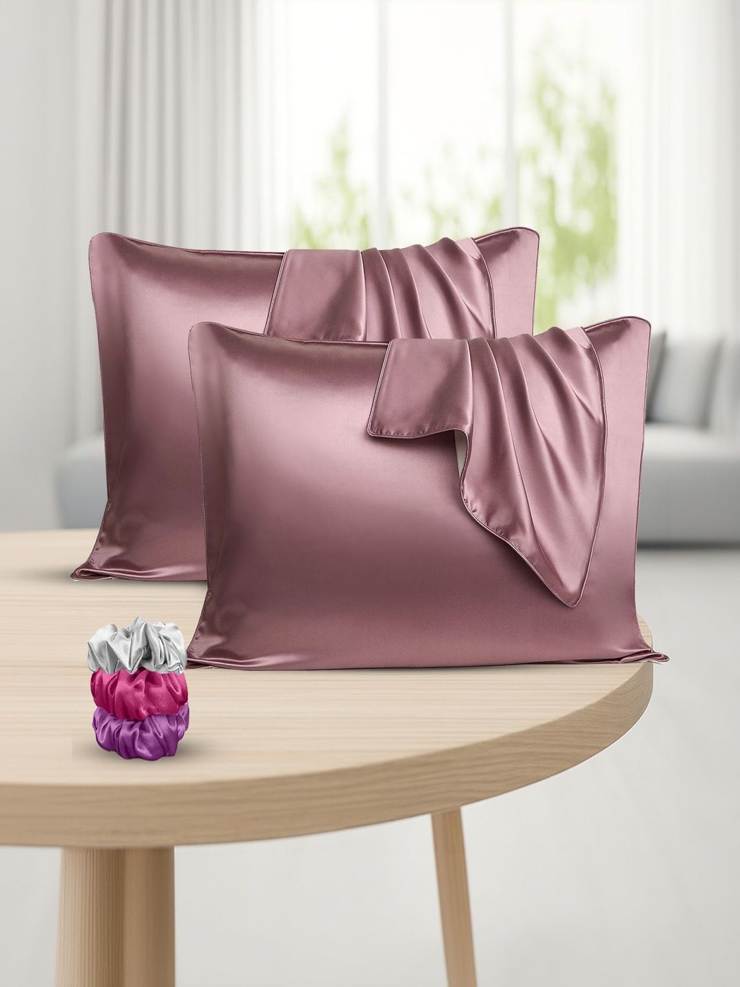 GRISHVA Rose 2 Pieces Solid Pure Silk Rectangle Pillow Covers-image-11