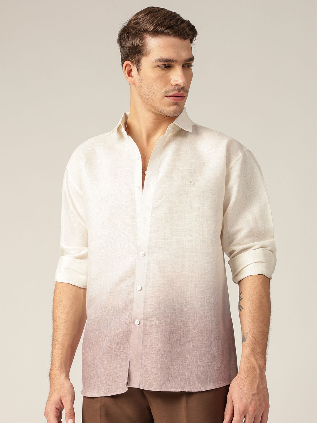 DENNISON Ombre Spread Collar Comfort Relaxed Fit Cotton Casual Shirt-image-24