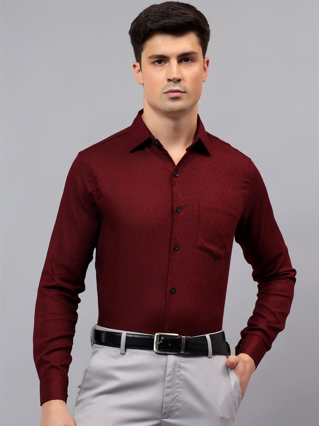 Yugnik Men Smart Slim Fit Textured Spread Collar Cotton Formal Shirt-picture-27