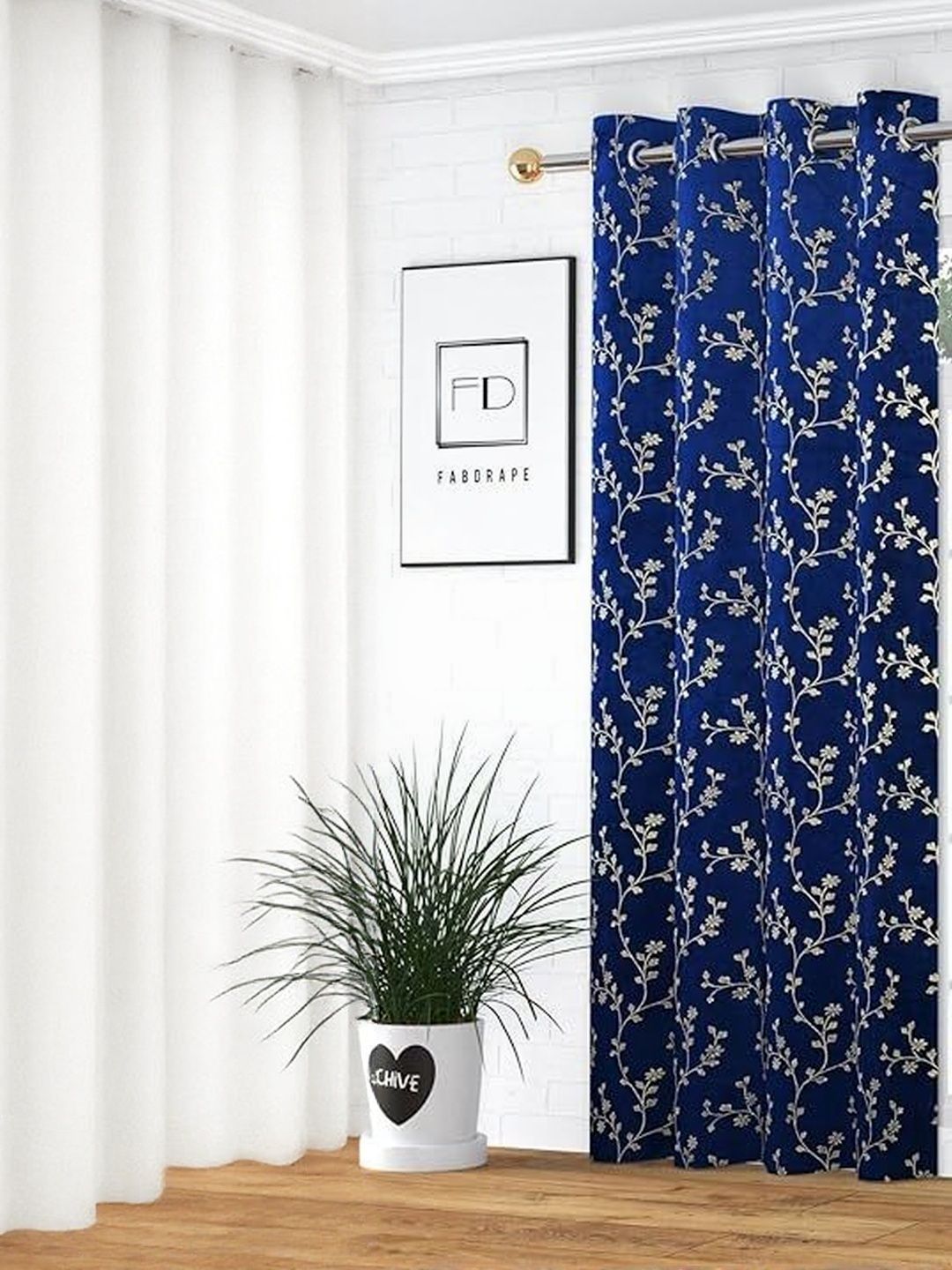 GEET CREATIONS Navy Blue & Gold Floral Printed Room Darkening Long Door Curtain-image-37