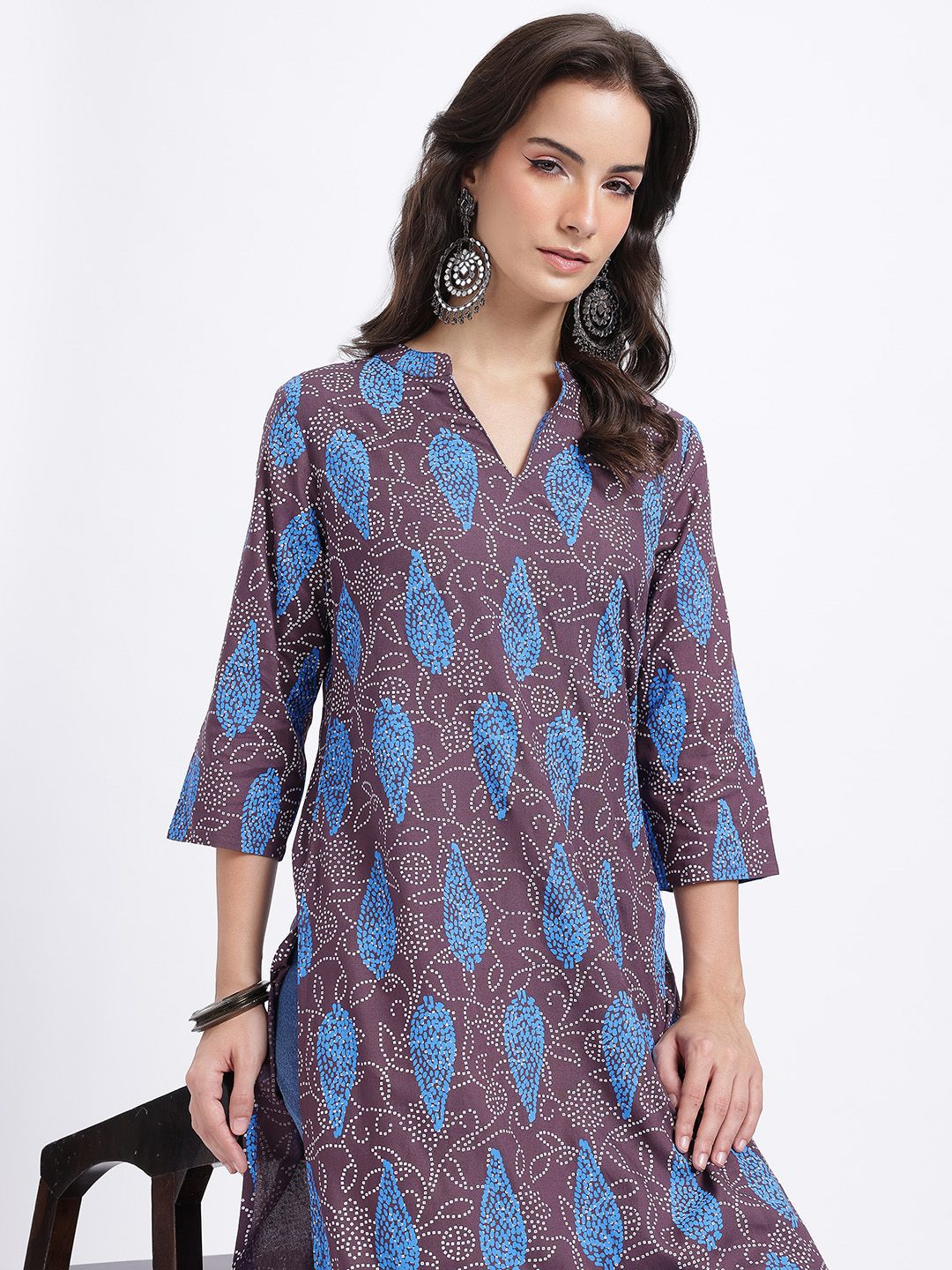 Anouk Rustic Bandhani Printed Round Neck Straight Kurta-picture-10