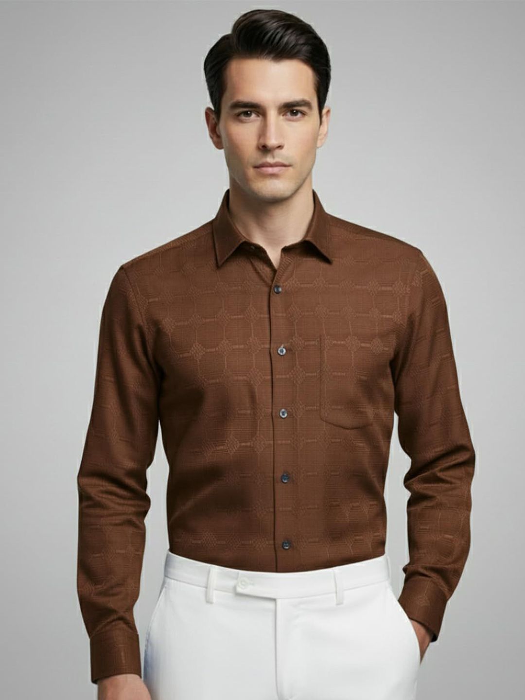 Yugnik Men Smart Slim Fit Textured Spread Collar Cotton Formal Shirt-image-28