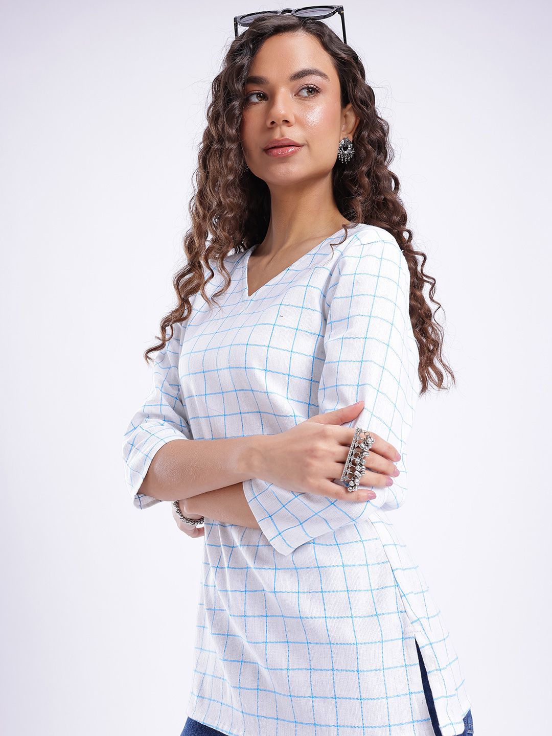 Anouk Rustic Checked V-Neck Straight Kurti-picture-34