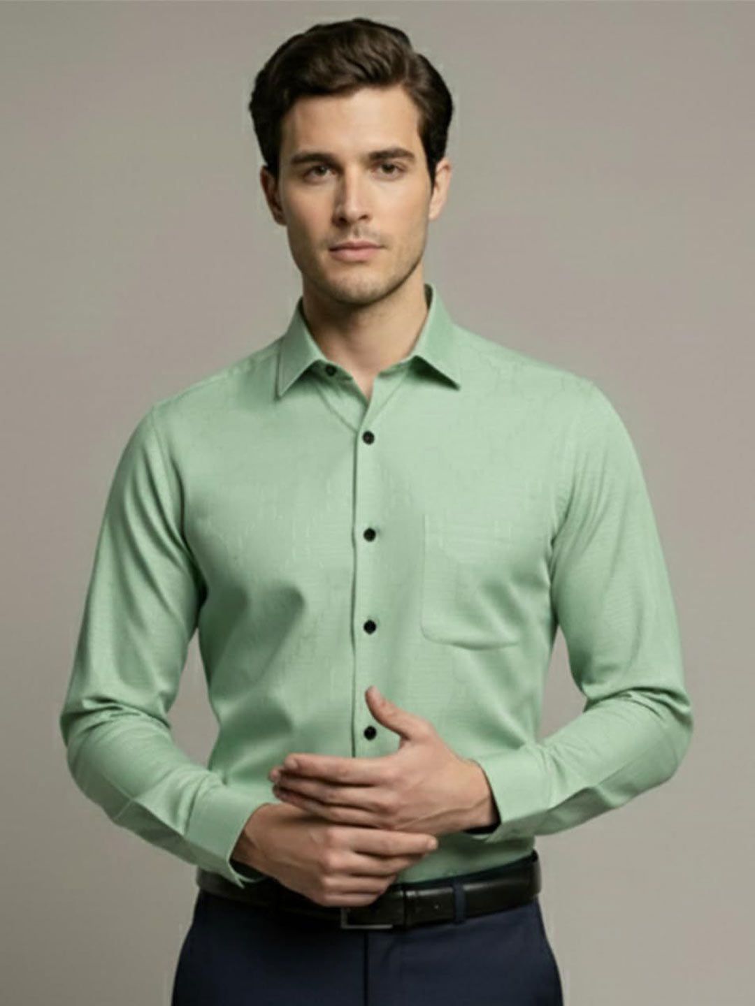 Yugnik Smart Slim Fit Spread Collar Self Design Cotton Formal Shirt-picture-48