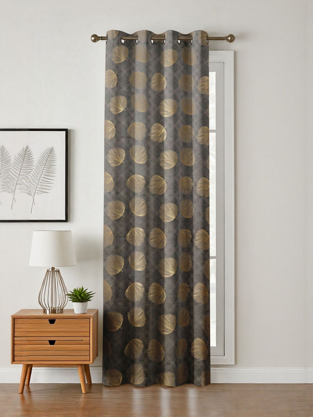 GEET CREATIONS Grey & Gold Toned Floral Printed Room Darkening Window Curtain-picture-32
