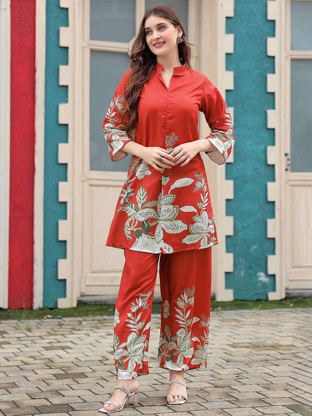 LIPS CROWN Printed Mandarin Collar Tunic With Trousers Co-Ords-picture-15