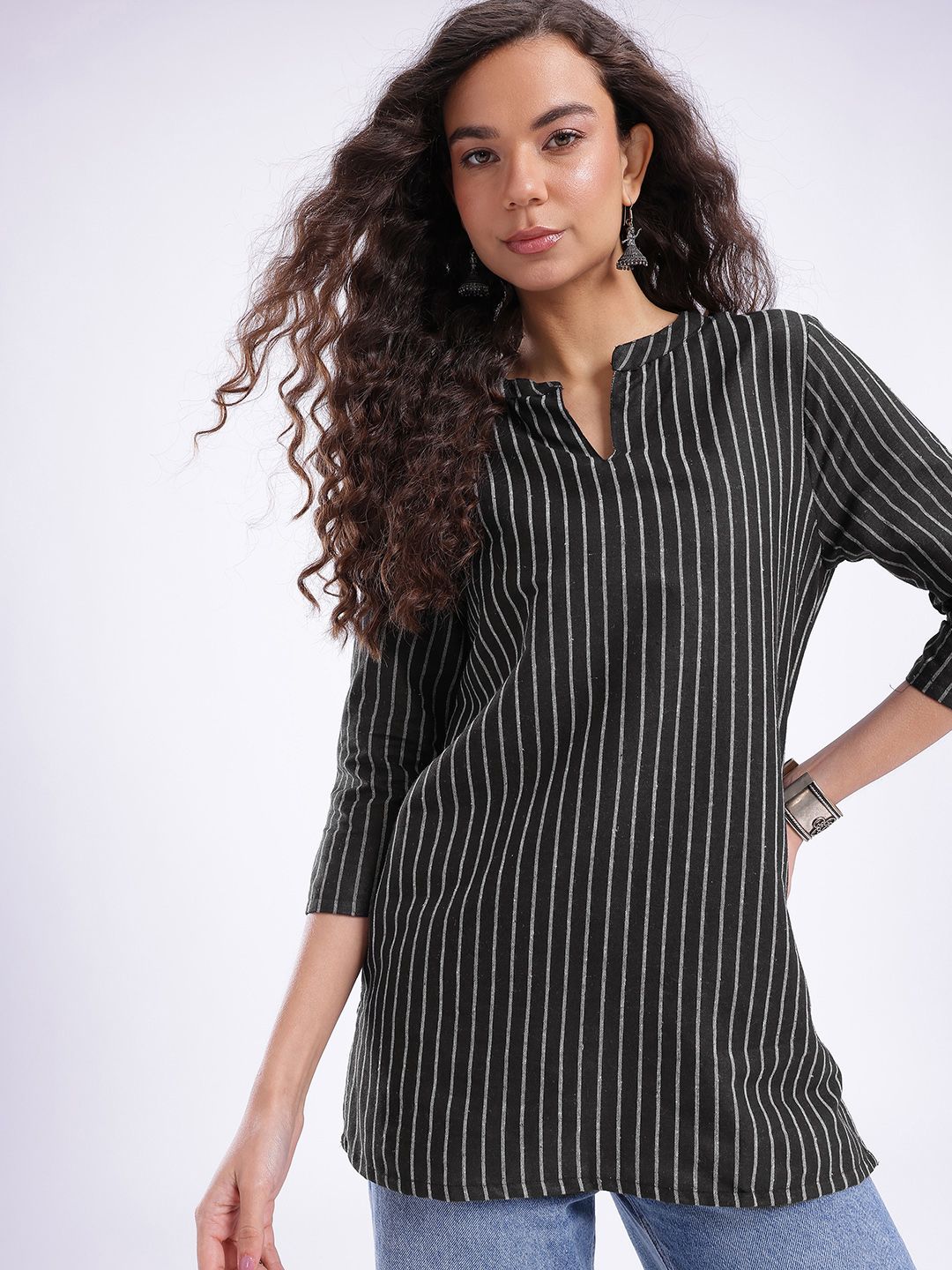 Anouk Rustic Striped Mandarin Collar Straight Kurti-picture-46