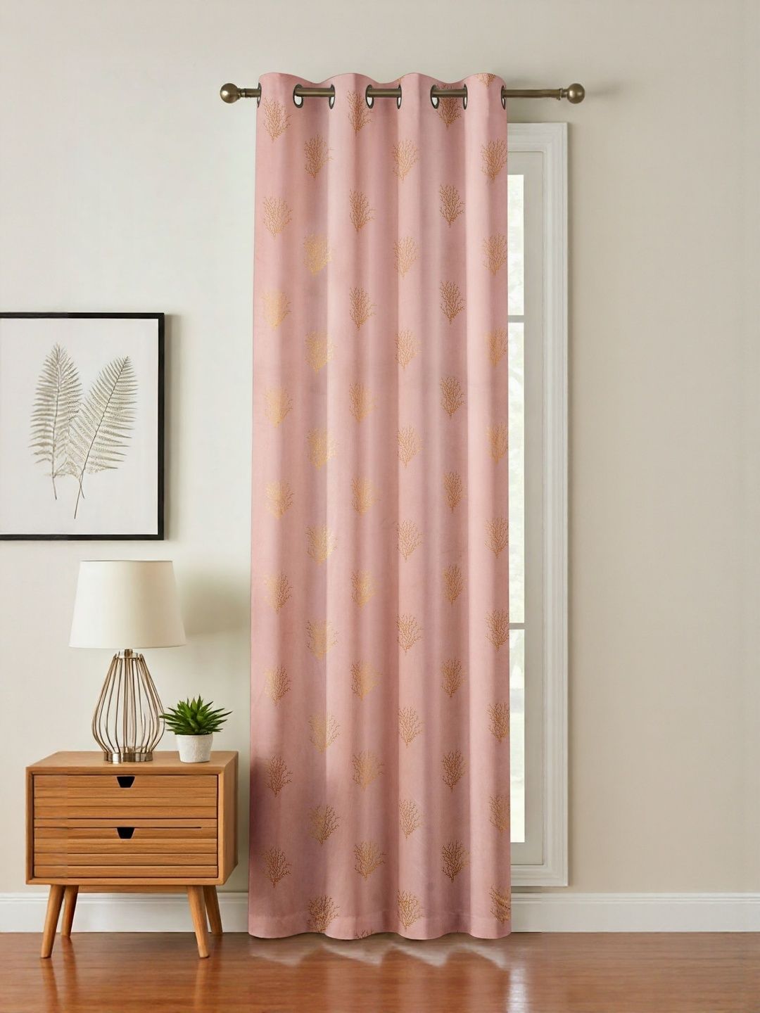 GEET CREATIONS Pink & Gold-Toned Floral Printed Room Darkening Velvet Window Curtain-picture-17