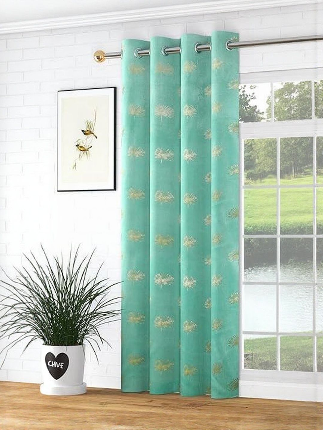 GEET CREATIONS Green & Gold-Toned Floral Printed Room Darkening Velvet Long Door Curtains-picture-28