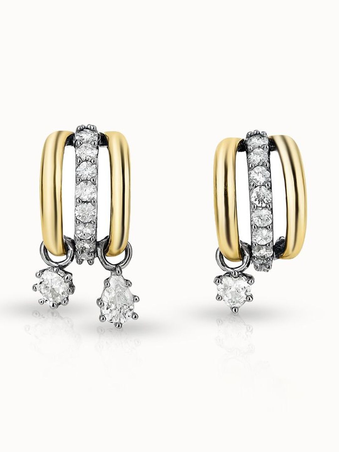 Amalfa Gold-Plated Stainless Steel Geometric Crystals Studded Hoop Earrings-picture-49