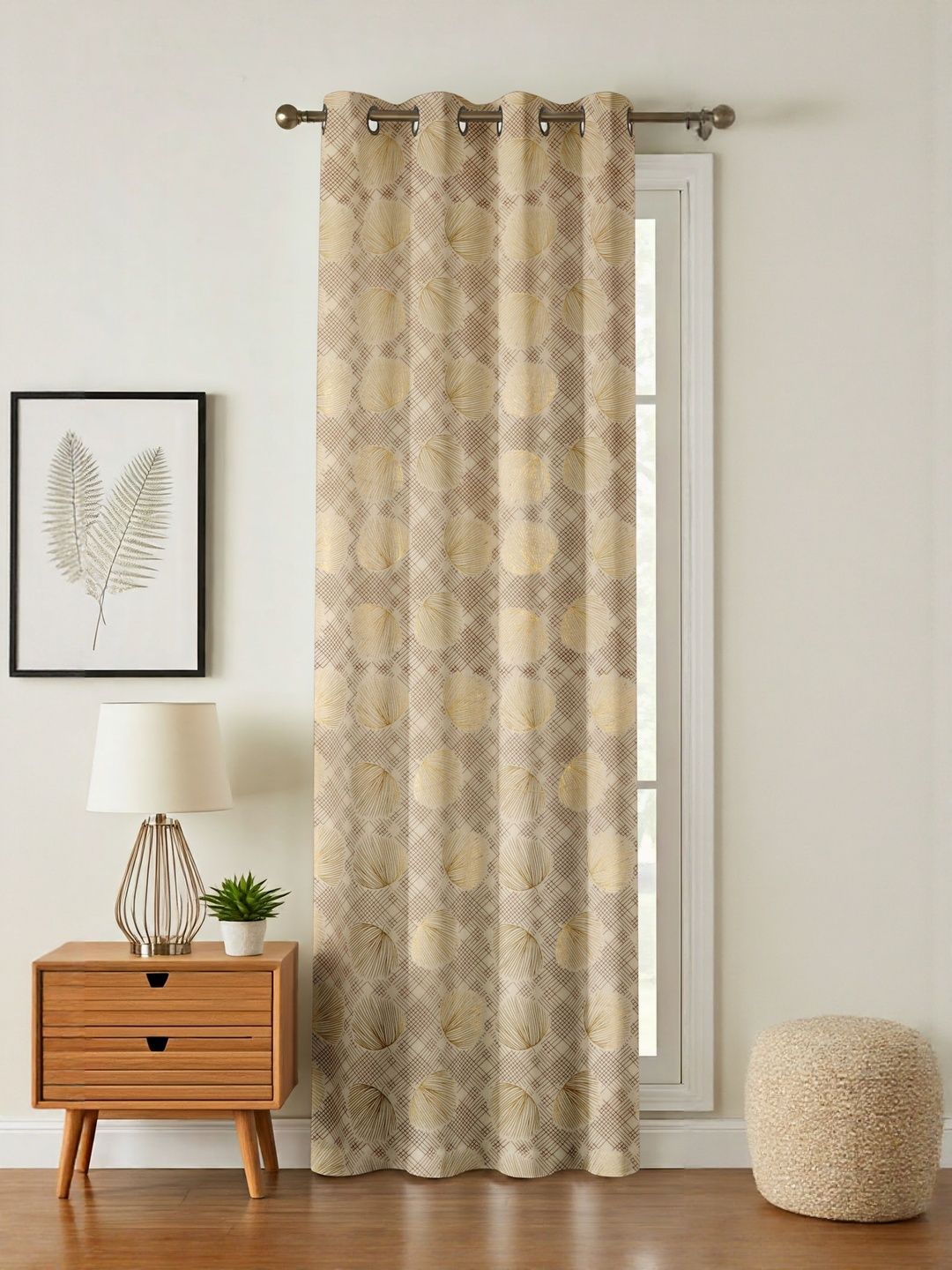 GEET CREATIONS Cream & Gold Floral Printed Room Darkening Window Curtain-picture-12