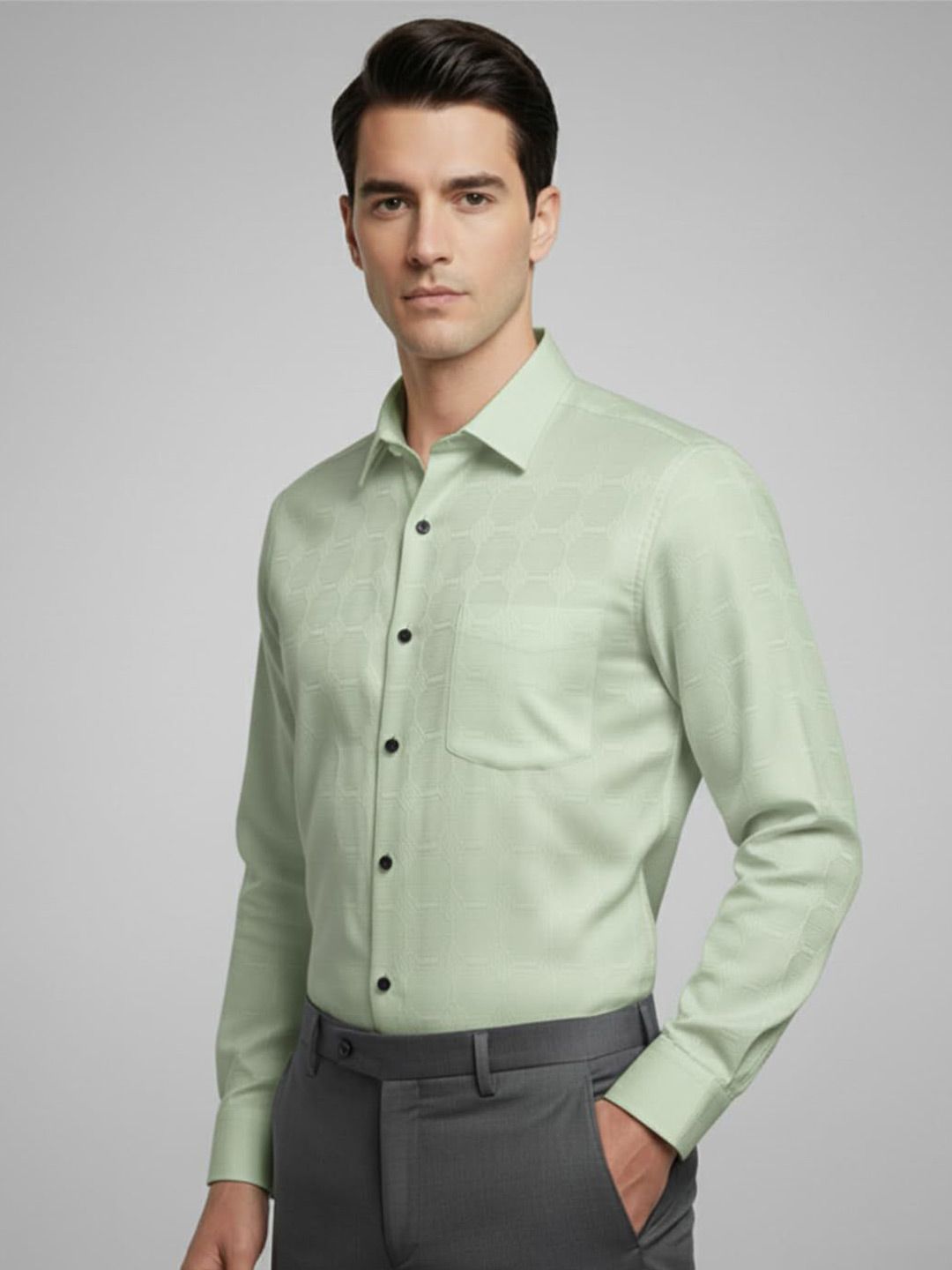 Yugnik Self Design Spread Collar Cotton Slim Fit Shirt-image-2