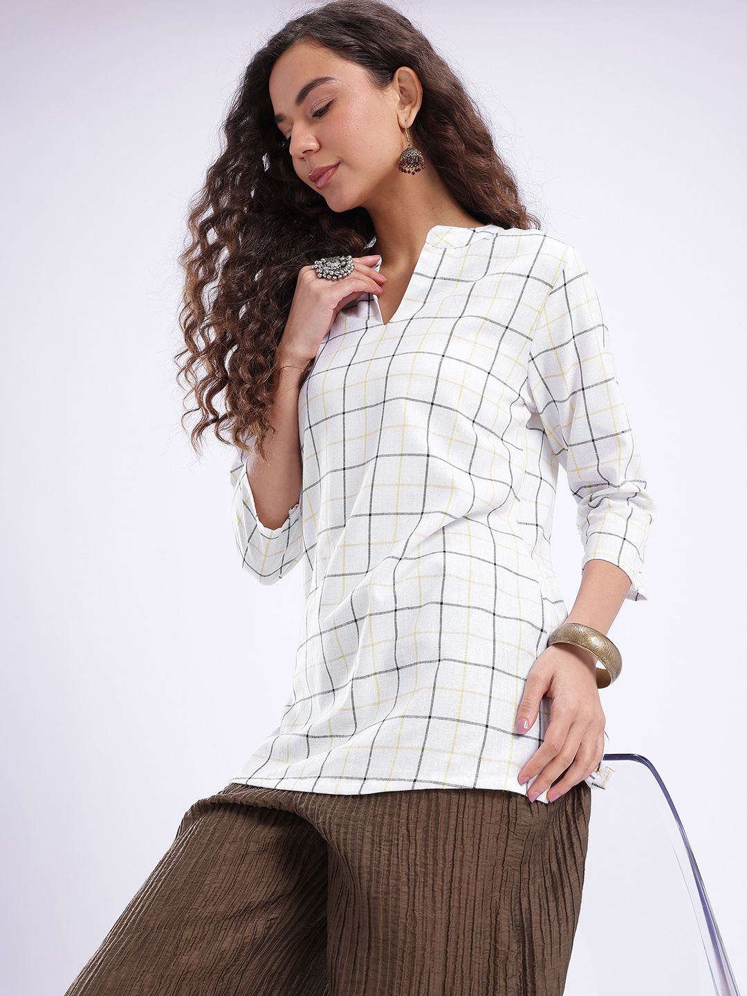 Anouk Rustic Mandarin Collar Checked Straight Kurti-picture-16