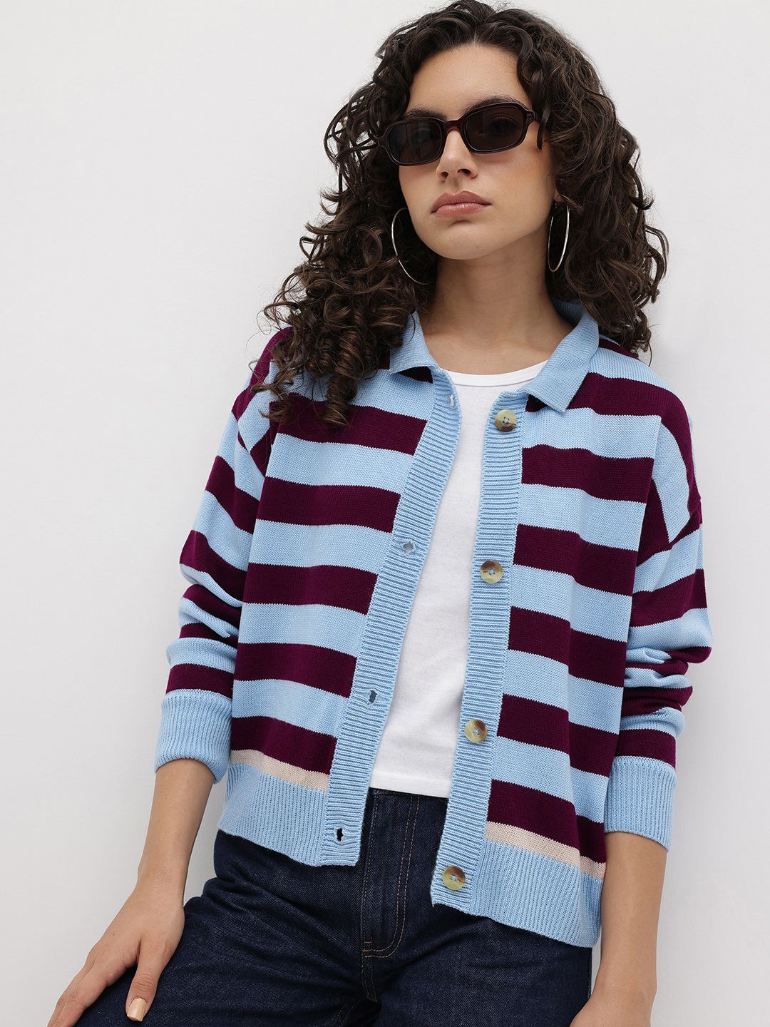 The Roadster Life Co. Women Striped Acrylic Cardigan-image-40