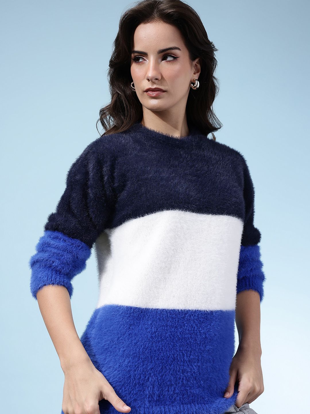 glitchez Faux Fur Trim Colourblocked Pullover-picture-25