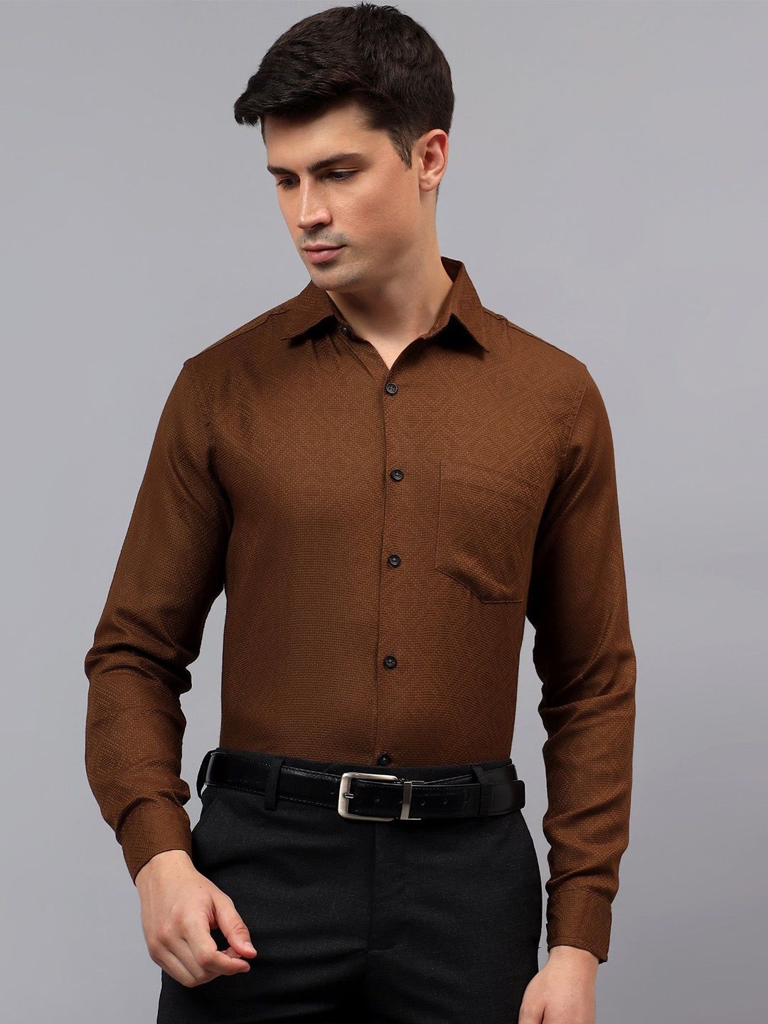 Yugnik Men Smart Slim Fit Textured Spread Collar Cotton Formal Shirt-picture-30