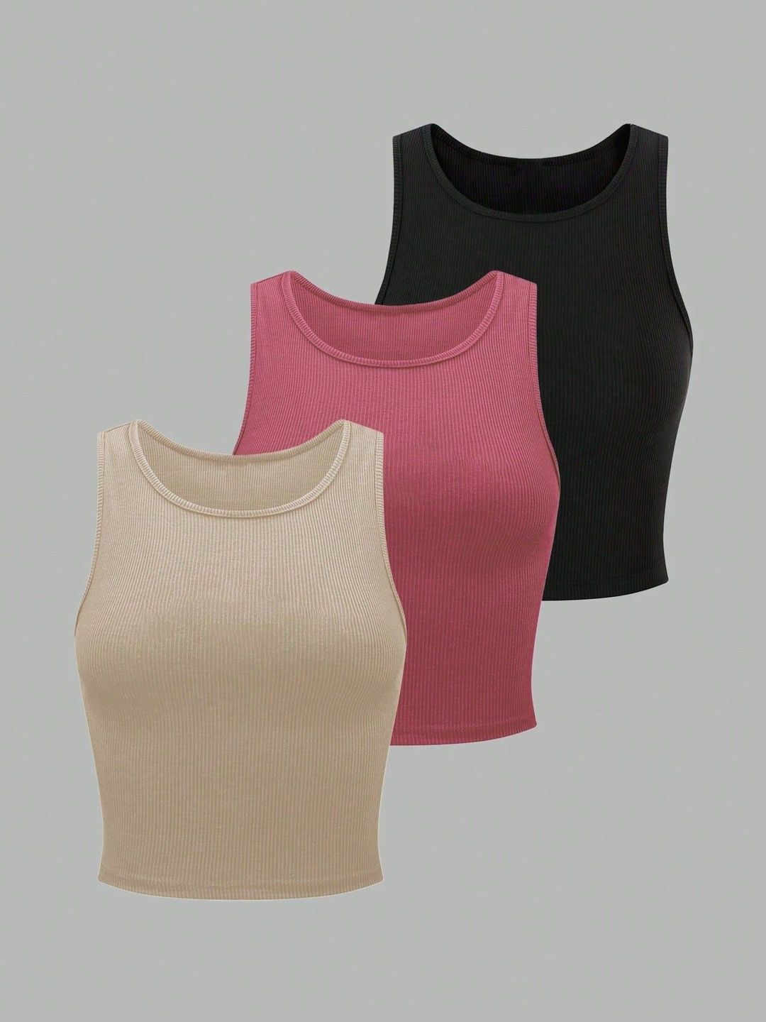 KERI PERRY Pack Of 3 Ribbed Tank Crop Top-picture-45